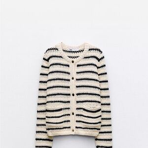 Zara Black and Cream Striped Cardigan